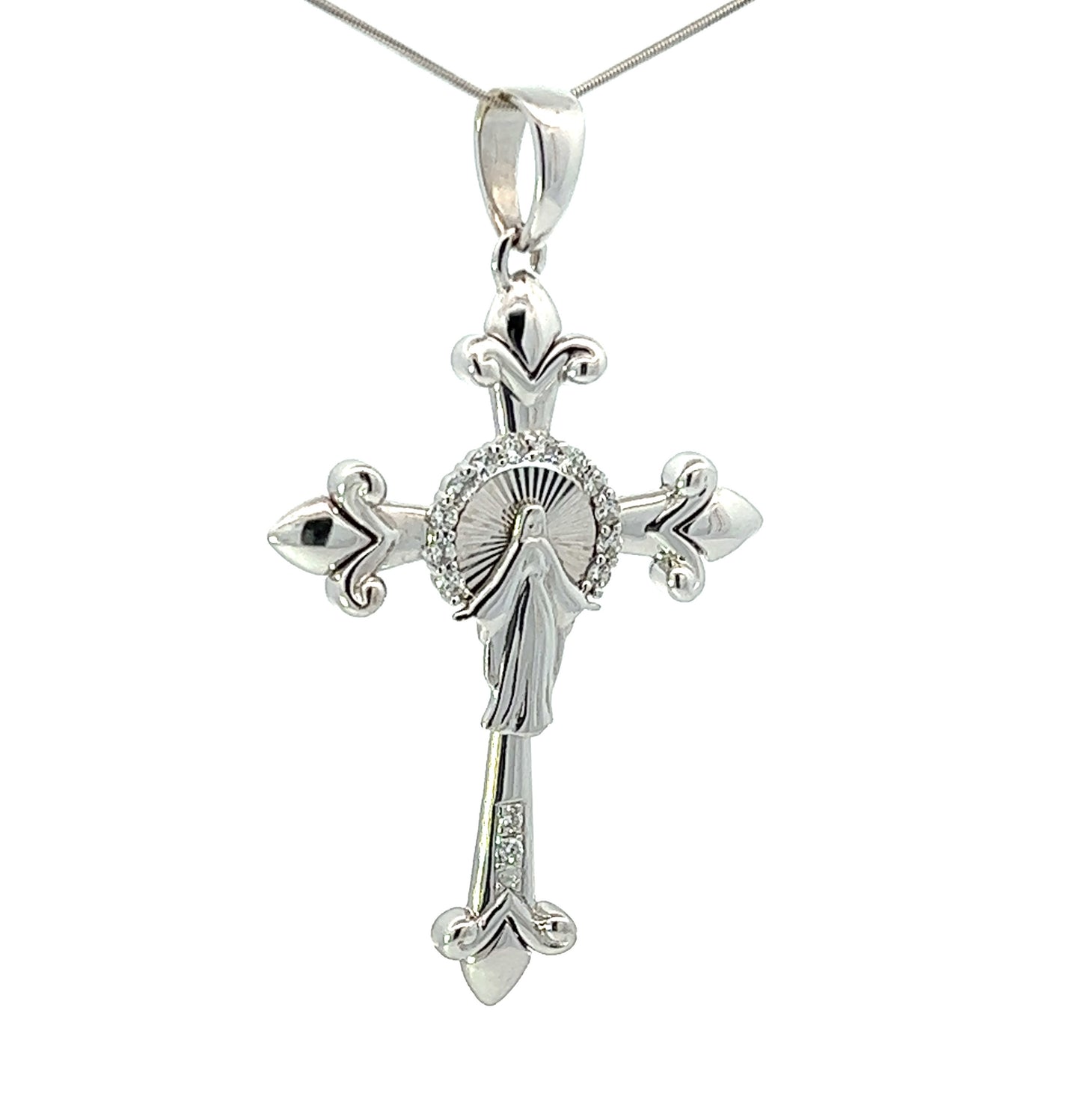 18Ct White Gold CZ Crucifix Pendant