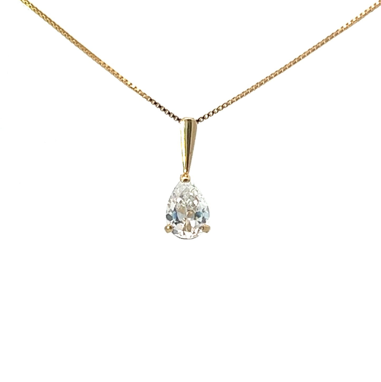 9Ct Yellow Gold CZ Solitaire Teardrop Pendant