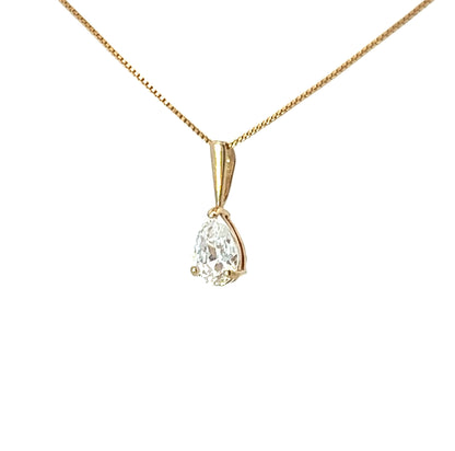 9Ct Yellow Gold CZ Solitaire Teardrop Pendant