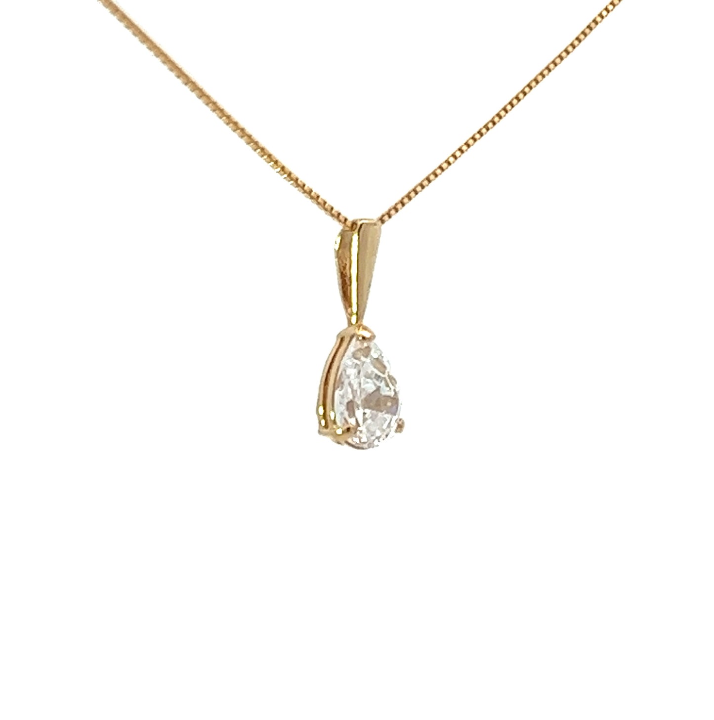 9Ct Yellow Gold CZ Solitaire Teardrop Pendant