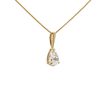 9Ct Yellow Gold CZ Solitaire Teardrop Pendant