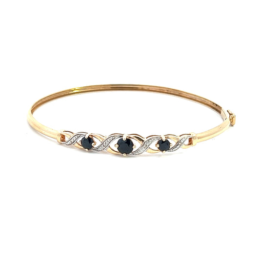 9Ct Yellow Gold Sapphire & Diamond Bangle