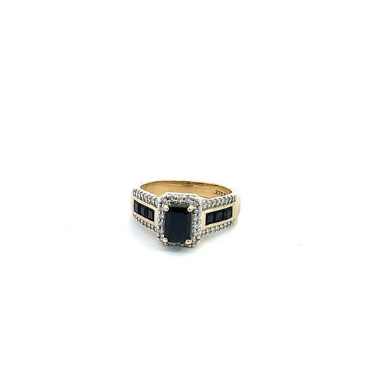 9Ct Yellow Gold Emerald Cut Gemstone & Diamond Ring