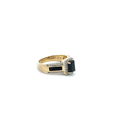 9Ct Yellow Gold Emerald Cut Gemstone & Diamond Ring