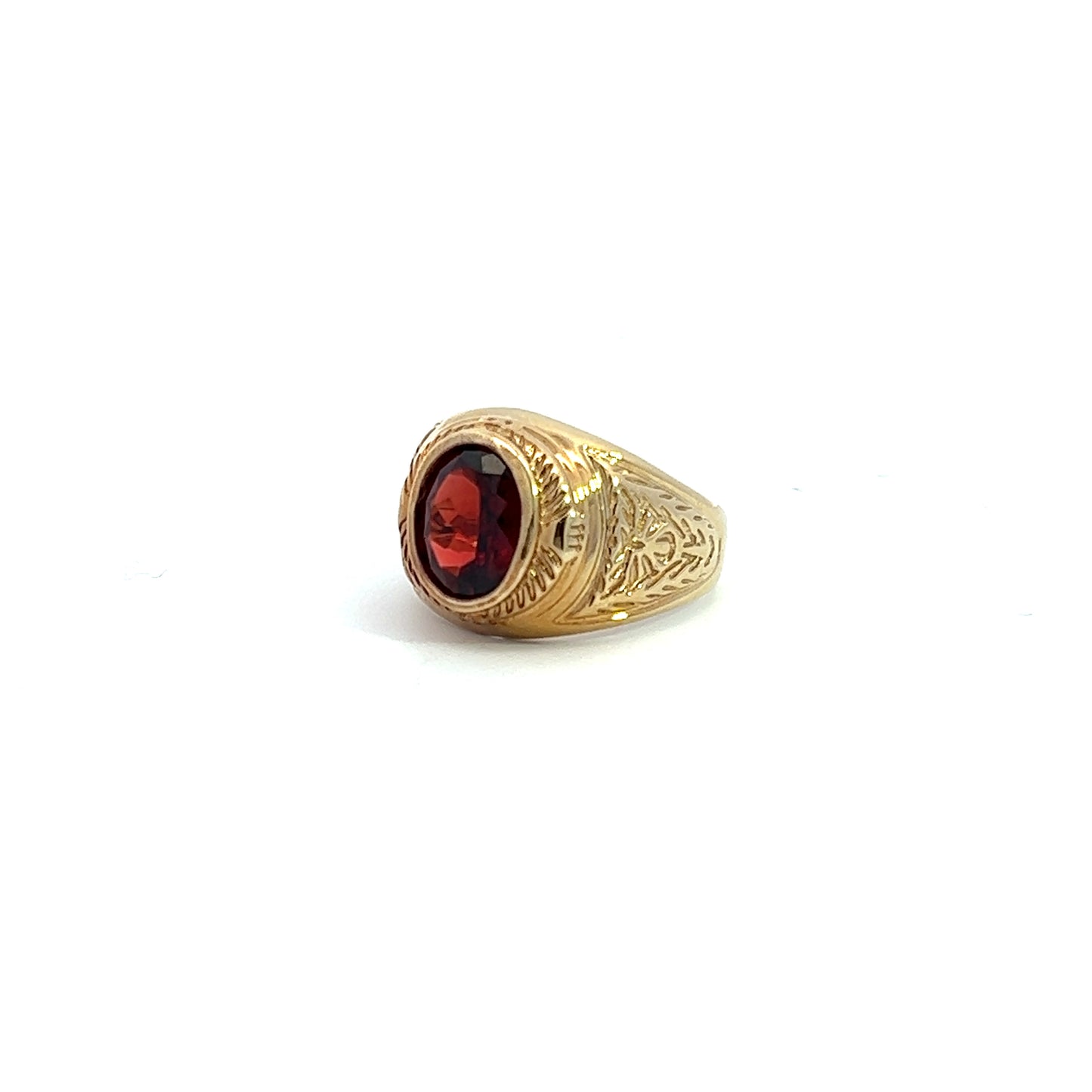 9Ct Yellow Gold Red Gemstone Signet Ring