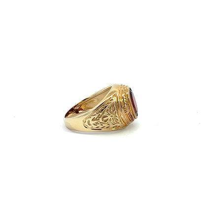 9Ct Yellow Gold Red Gemstone Signet Ring