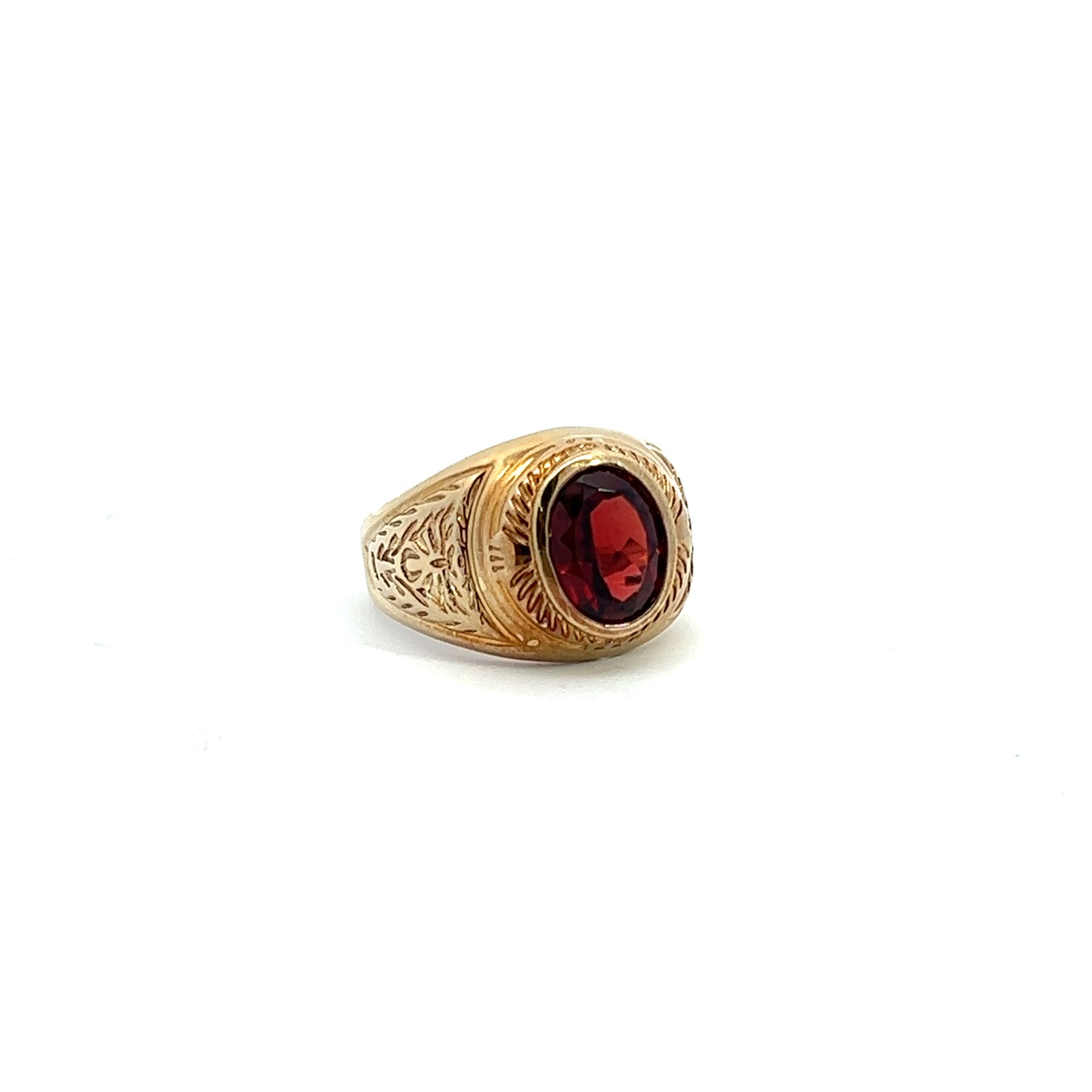 9Ct Yellow Gold Red Gemstone Signet Ring