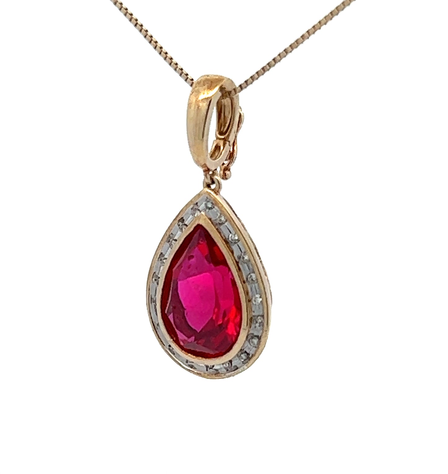 9Ct Yellow Gold Created Ruby & Diamond Pendant