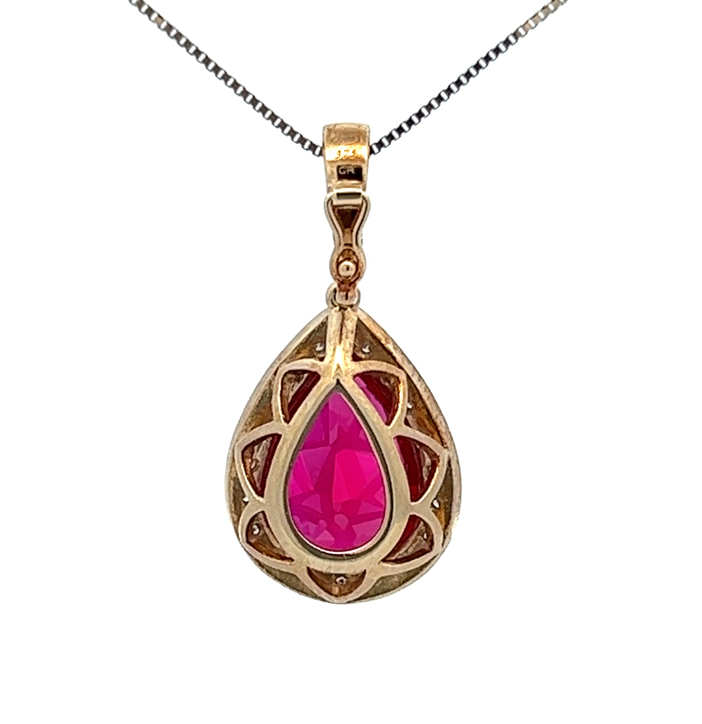 9Ct Yellow Gold Created Ruby & Diamond Pendant