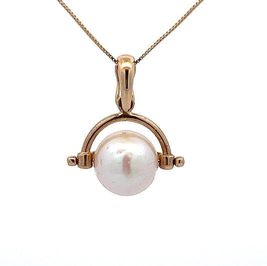 9Ct Yellow Gold Freshwater Cultured Pearl Spinner Pendant