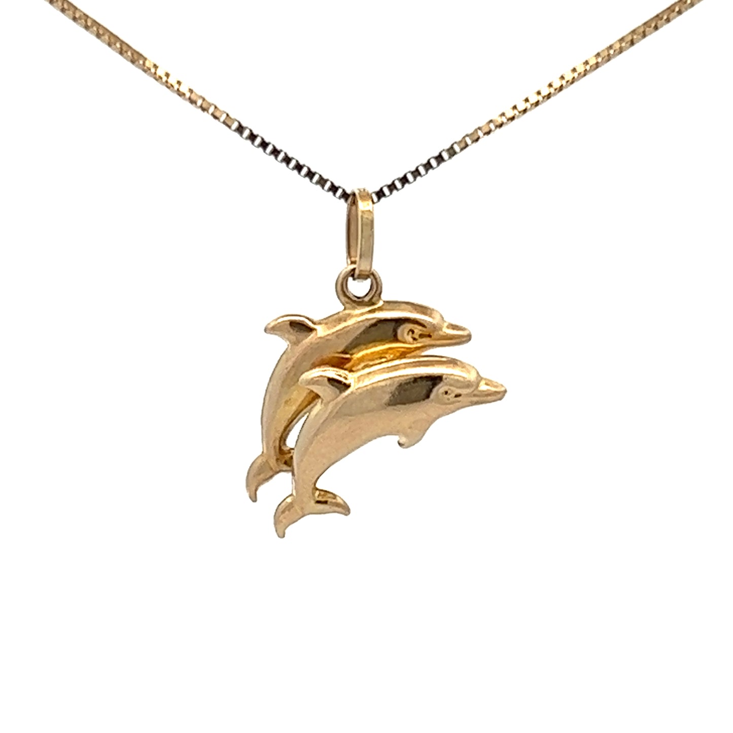 9Ct Yellow Gold Double Dolphin Charm Pendant