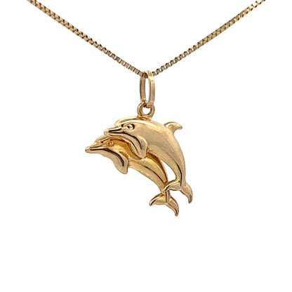 9Ct Yellow Gold Double Dolphin Charm Pendant