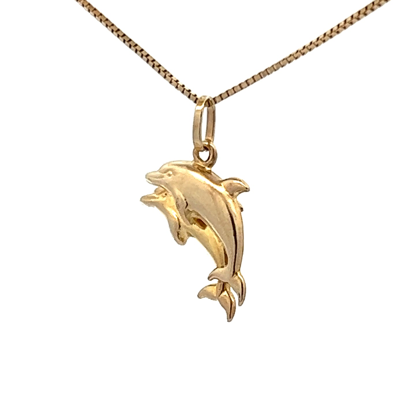 9Ct Yellow Gold Double Dolphin Charm Pendant