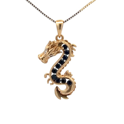 9Ct Yellow Gold Sapphire and Diamond Dragon Charm Pendant