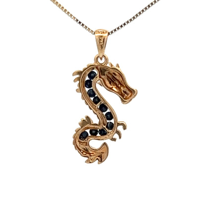 9Ct Yellow Gold Sapphire and Diamond Dragon Charm Pendant