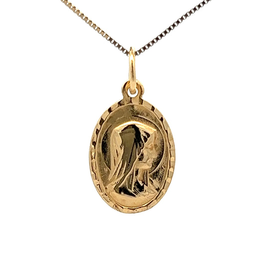 18Ct Yellow Gold Veiled Virgin Mary Infront of Aureole Charm Pendant