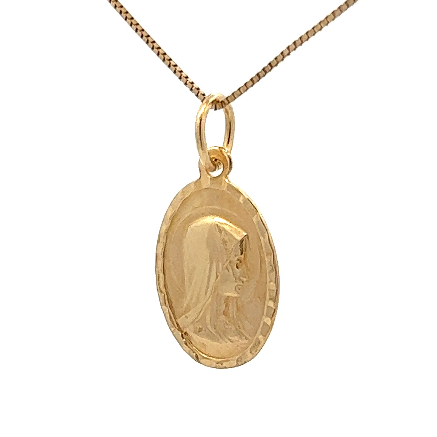 18Ct Yellow Gold Veiled Virgin Mary Infront of Aureole Charm Pendant