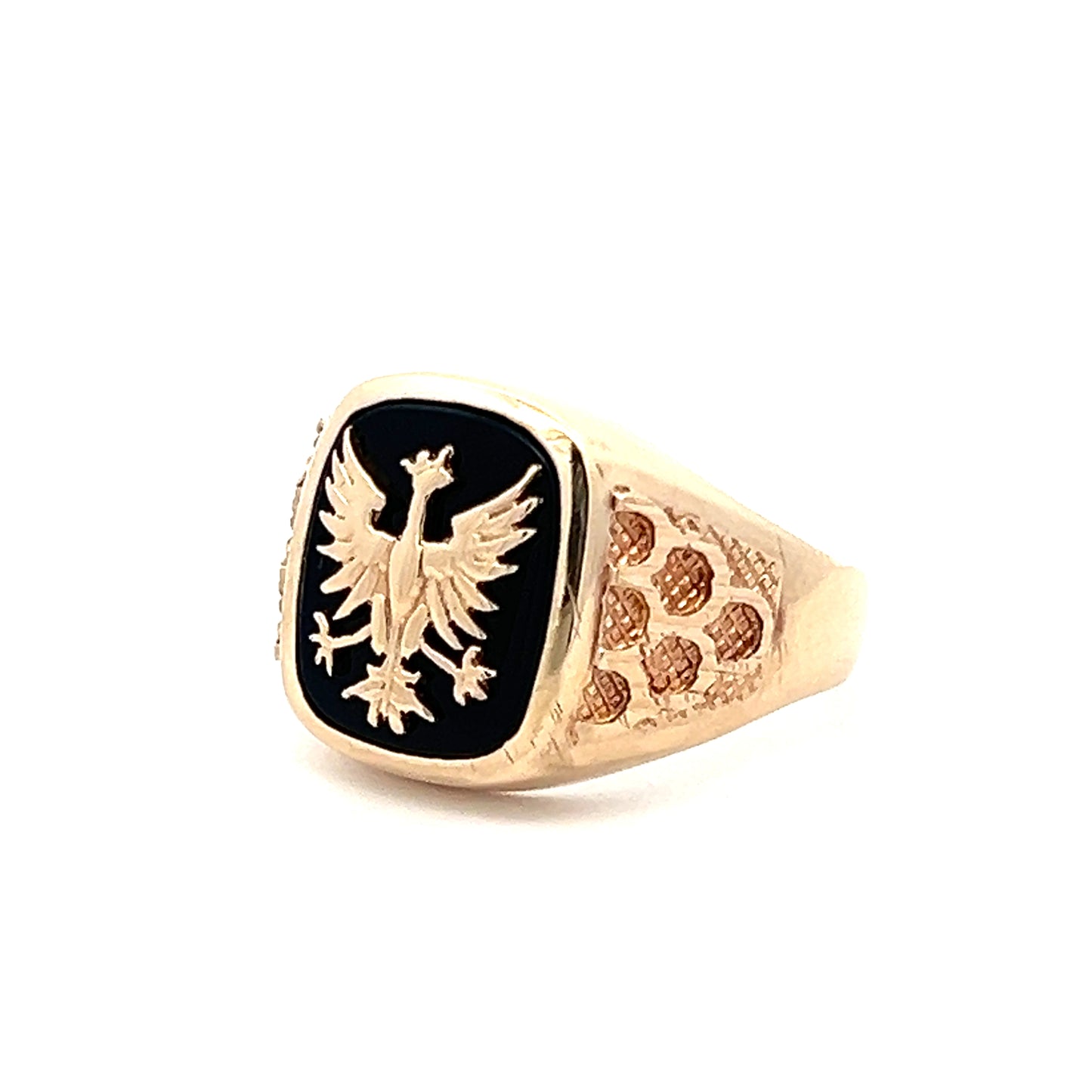 9Ct Yellow Gold Polish Eagle Crest Black Onyx Men's Signet Ring