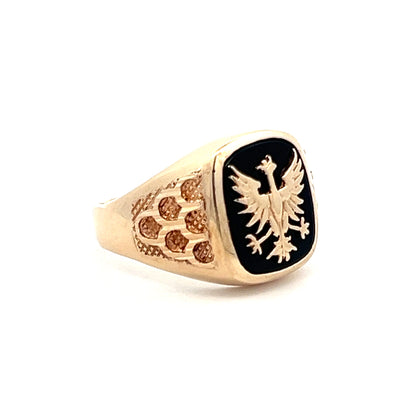 9Ct Yellow Gold Polish Eagle Crest Black Onyx Men's Signet Ring