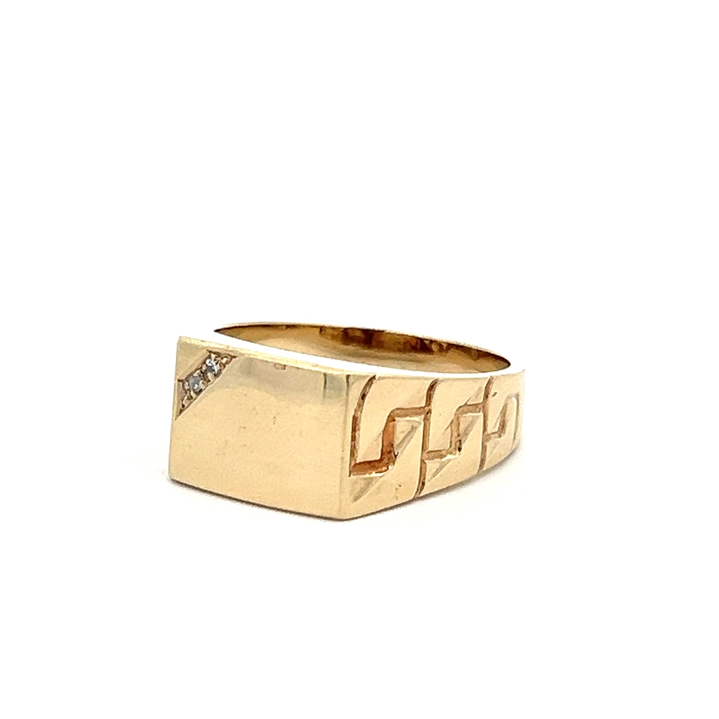 9Ct Yellow Gold Chain Link .02 Carat TW Diamond Accent Men's Ring