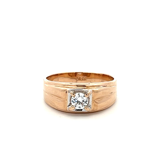 14Ct Yellow Gold Solitaire CZ Men's Signet Ring