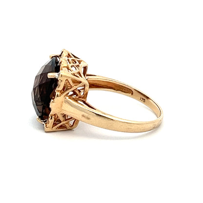 9Ct Yellow Gold Vintage Smokey Quartz & Diamond Accent Ring