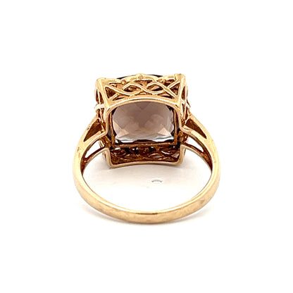 9Ct Yellow Gold Vintage Smokey Quartz & Diamond Accent Ring