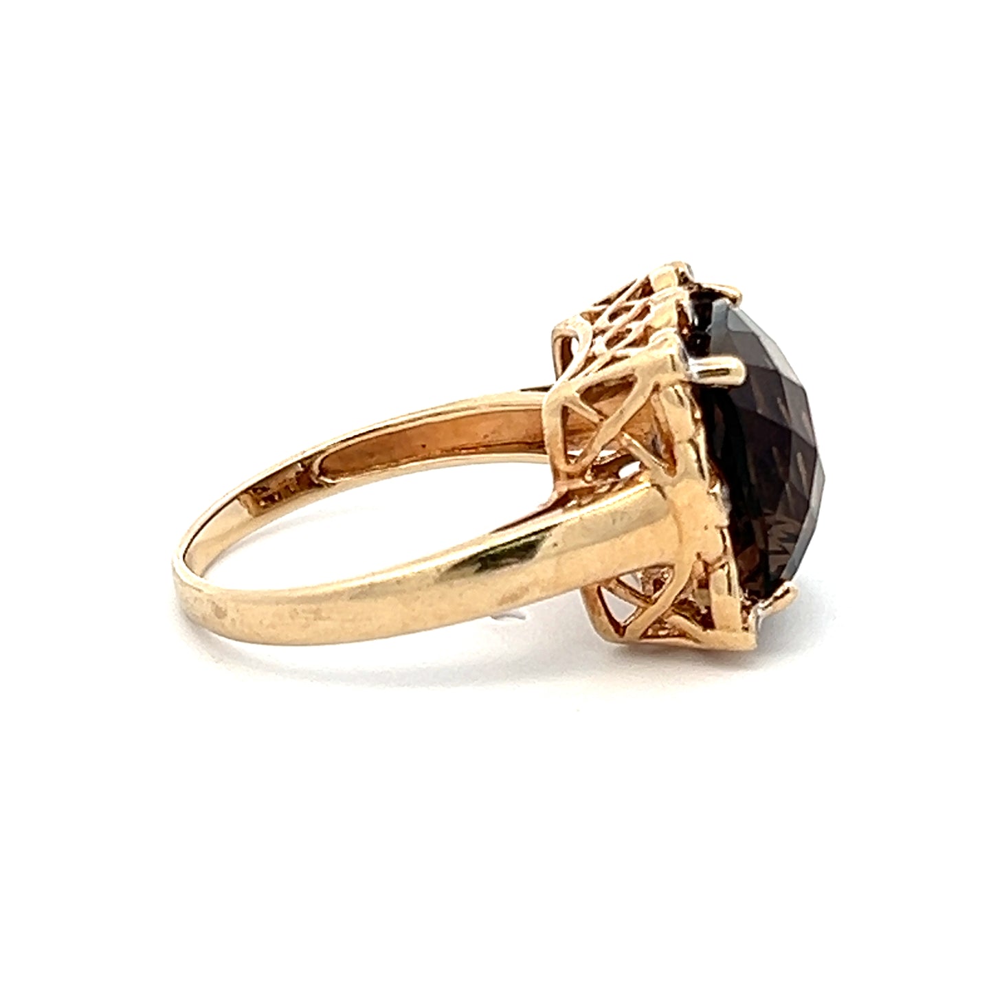 9Ct Yellow Gold Vintage Smokey Quartz & Diamond Accent Ring