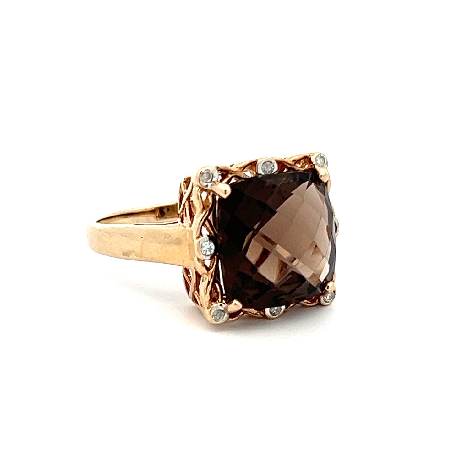 9Ct Yellow Gold Vintage Smokey Quartz & Diamond Accent Ring