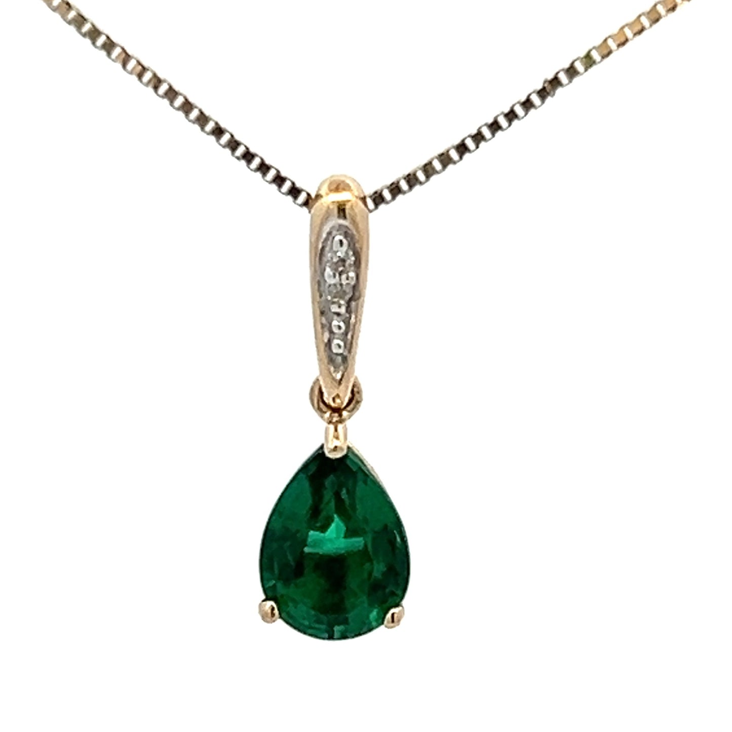 9Ct Yellow Gold Created Emerald & Diamond Accent Charm Pendant