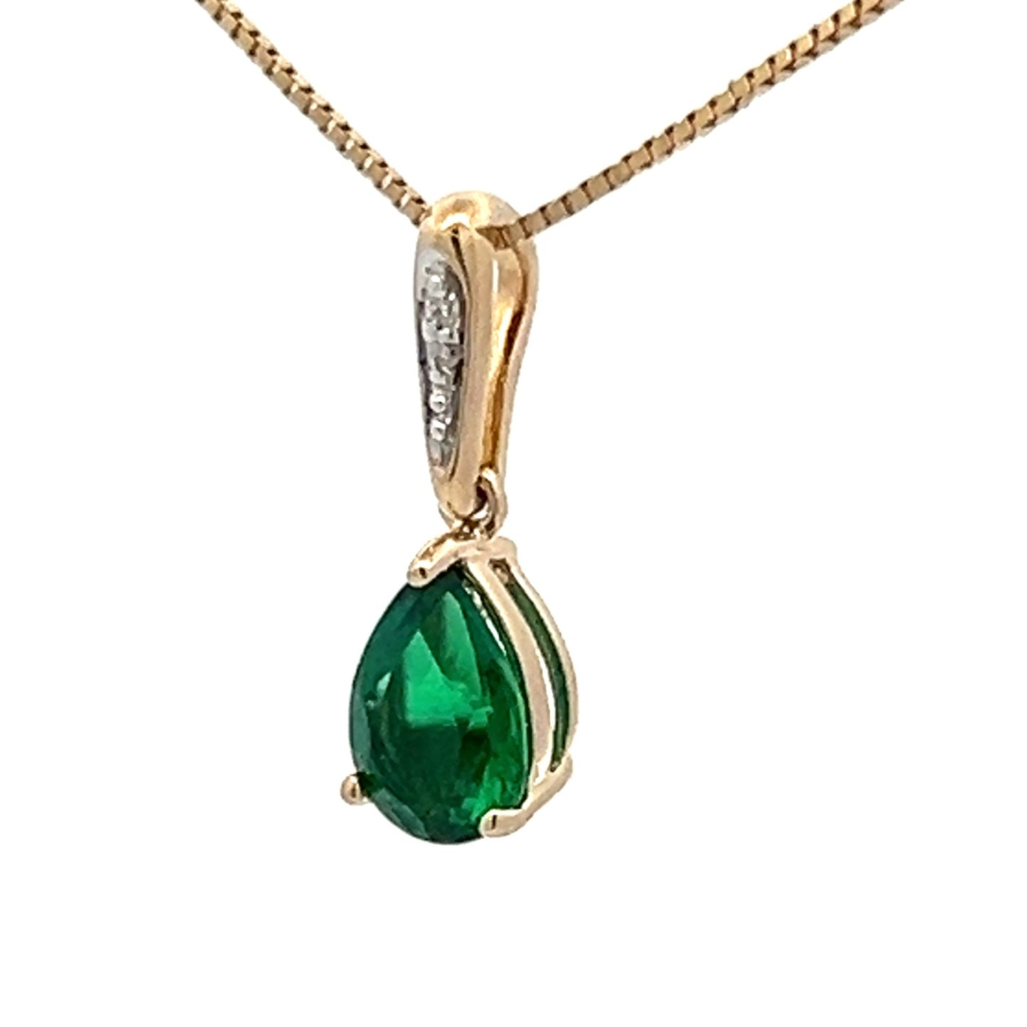 9Ct Yellow Gold Created Emerald & Diamond Accent Charm Pendant