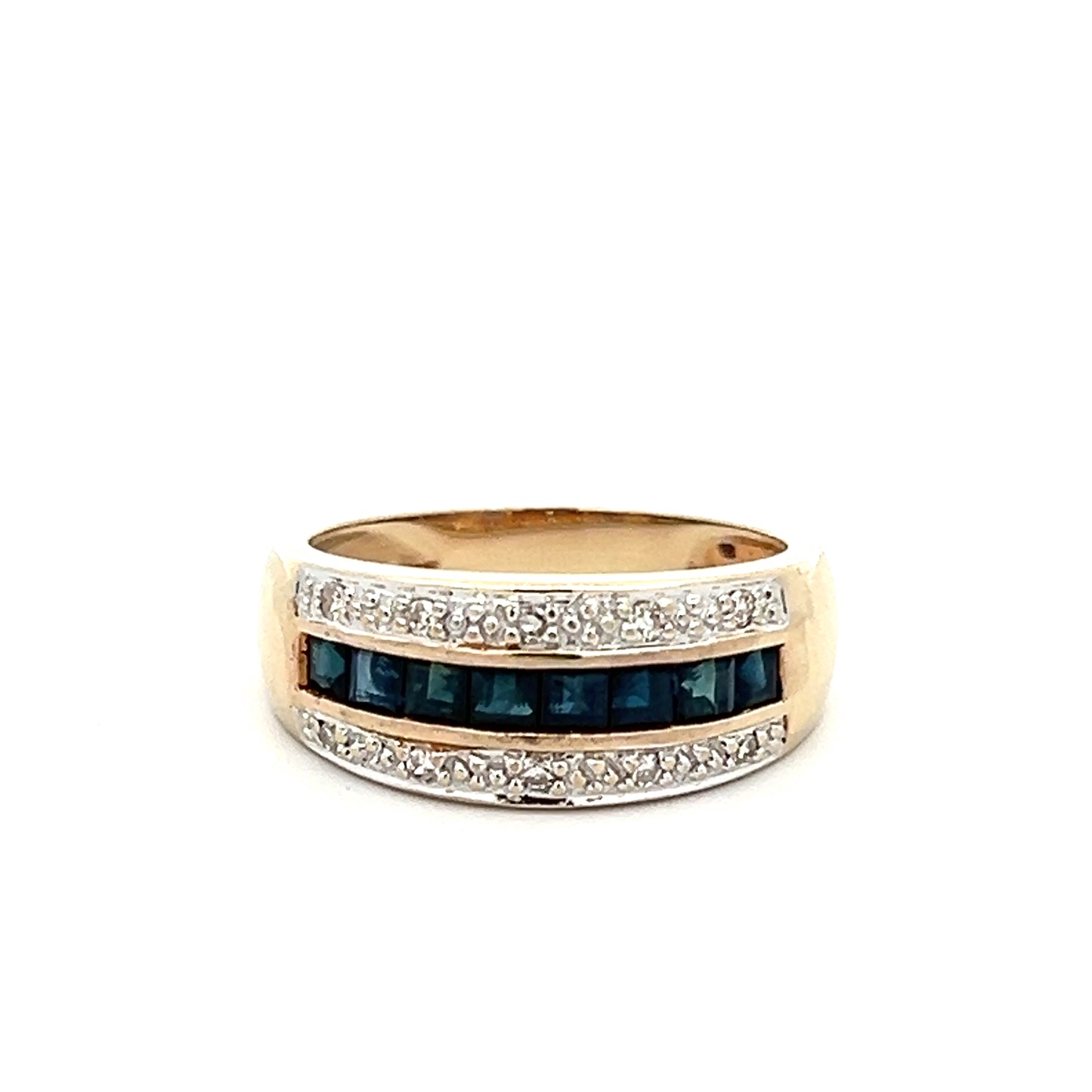 9Ct Yellow Gold Created Sapphire & Diamond Accent Ring