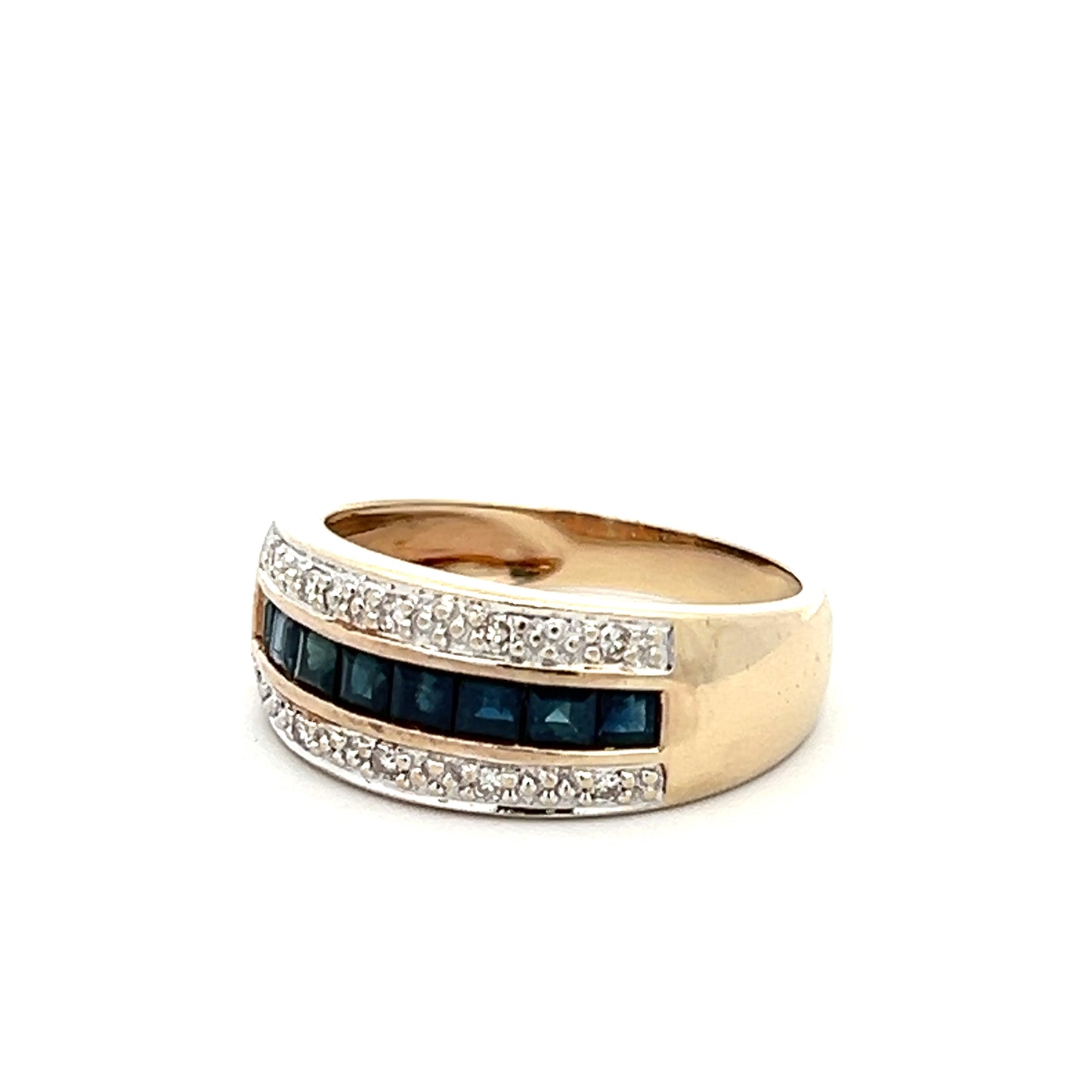 9Ct Yellow Gold Created Sapphire & Diamond Accent Ring