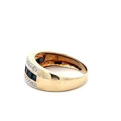 9Ct Yellow Gold Created Sapphire & Diamond Accent Ring