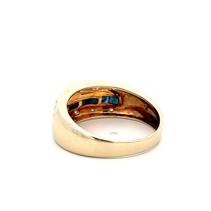 9Ct Yellow Gold Created Sapphire & Diamond Accent Ring