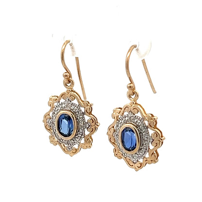 9Ct Yellow Gold Created Sapphire & Diamond Accent Hook Earrings