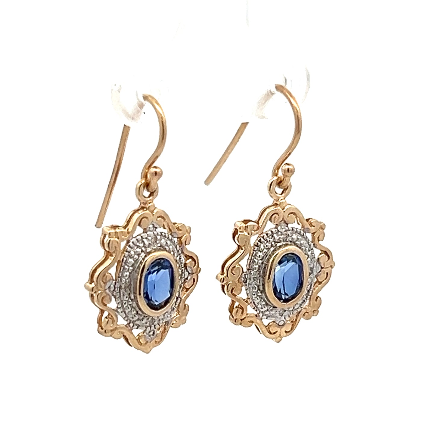 9Ct Yellow Gold Created Sapphire & Diamond Accent Hook Earrings