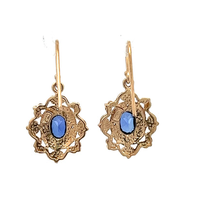 9Ct Yellow Gold Created Sapphire & Diamond Accent Hook Earrings