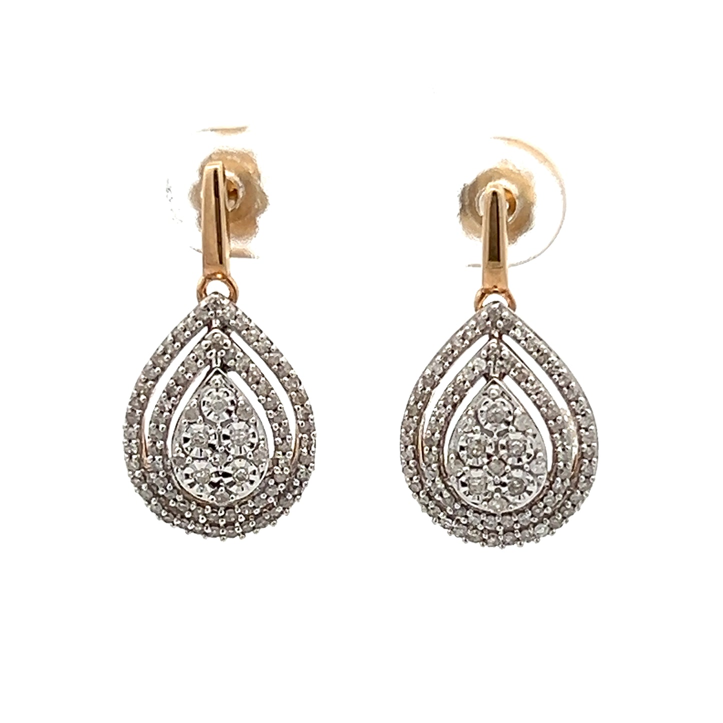 9Ct Two-Toned Gold 0.45 Carat TW Diamond Cluster Pear Shaped Earrings