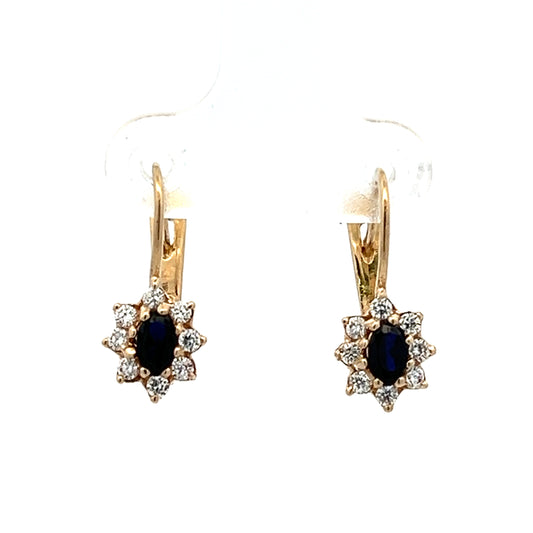 9Ct Yellow Gold Created Sapphire & CZ Accent Lever Earrings