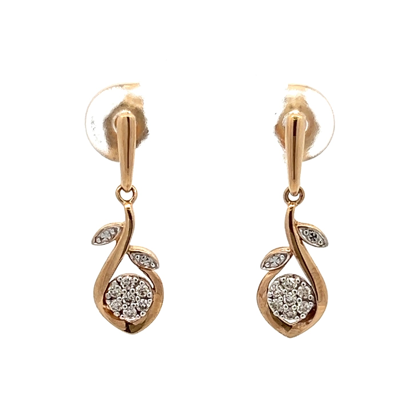 9Ct Yellow Gold Floral Diamond Dangle/Drop Earrings