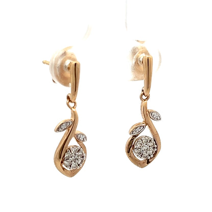 9Ct Yellow Gold Floral Diamond Dangle/Drop Earrings