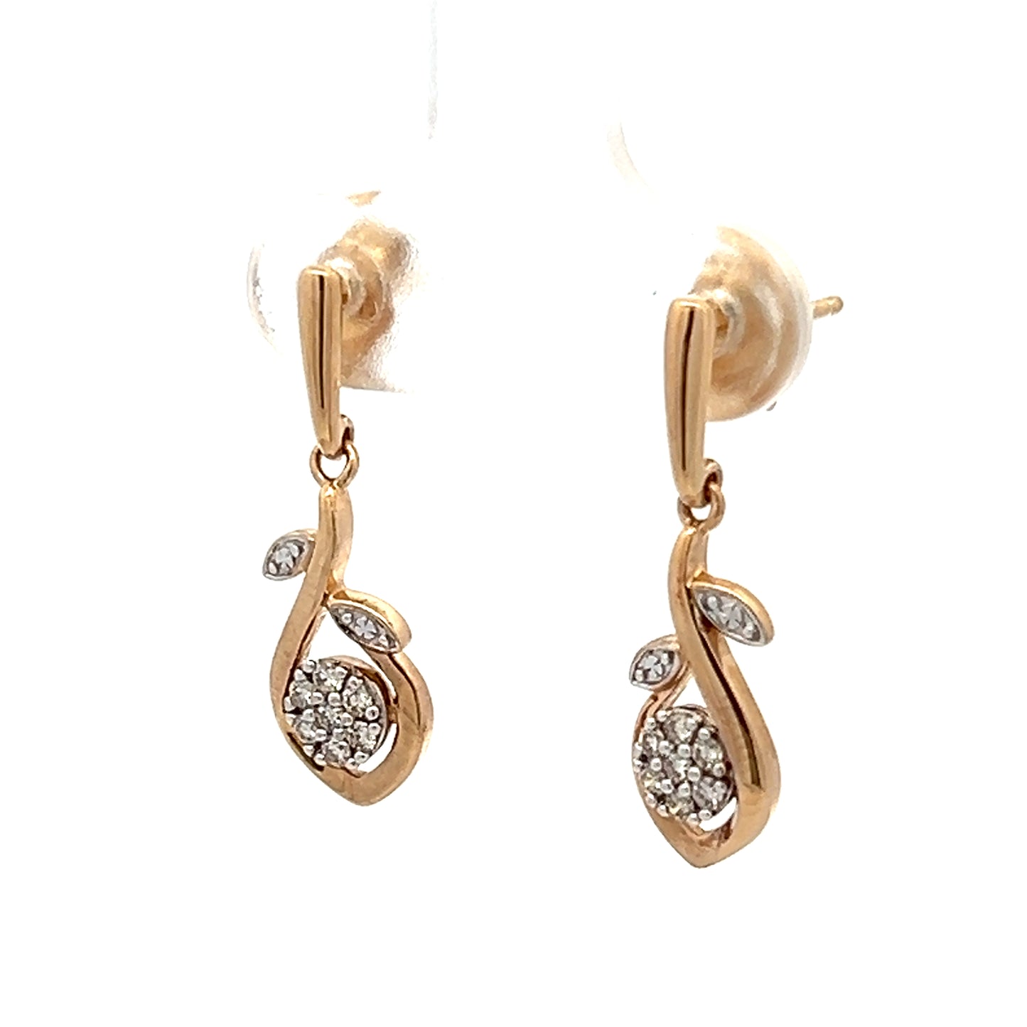 9Ct Yellow Gold Floral Diamond Dangle/Drop Earrings