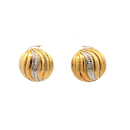 18Ct Two-Toned Gold Diamond Accent Dome Stud Earrings