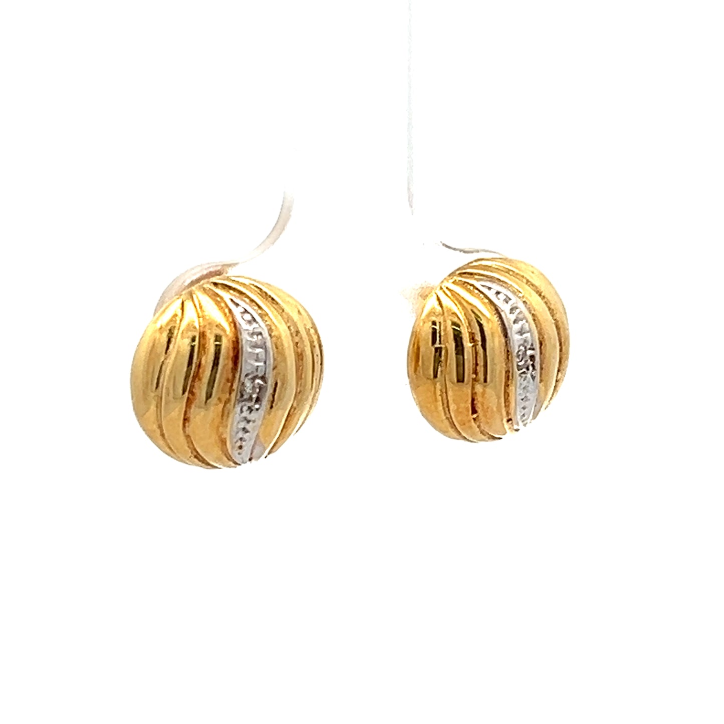 18Ct Two-Toned Gold Diamond Accent Dome Stud Earrings