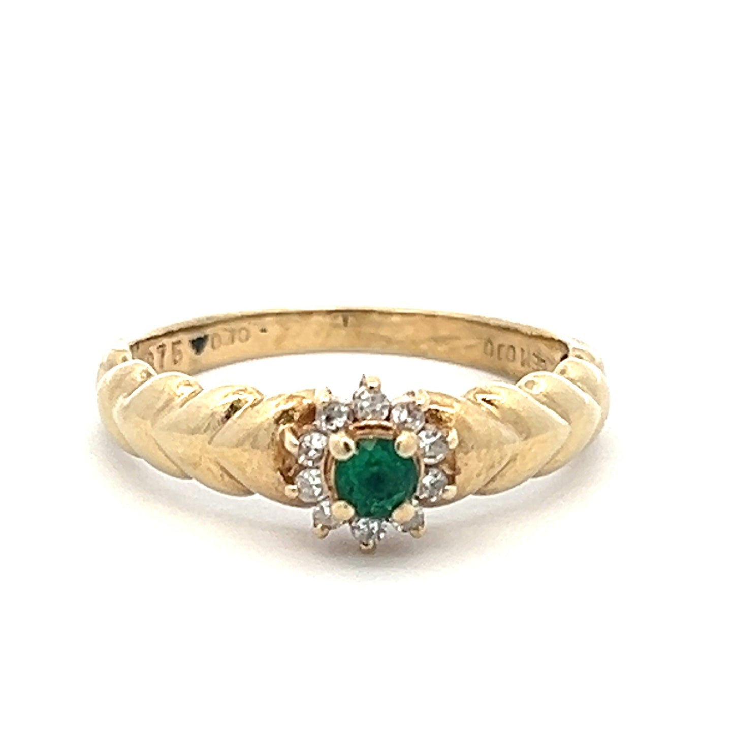 9Ct Yellow Gold Vintage Emerald & Diamond Accent Ring