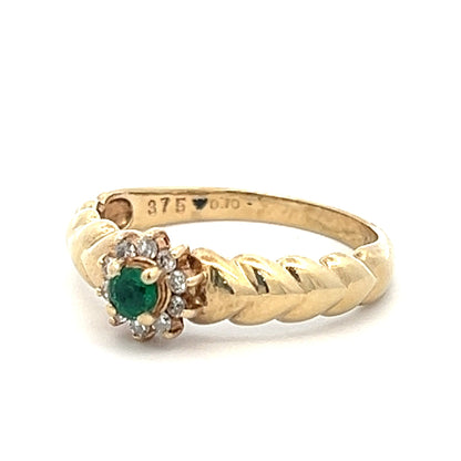 9Ct Yellow Gold Vintage Emerald & Diamond Accent Ring