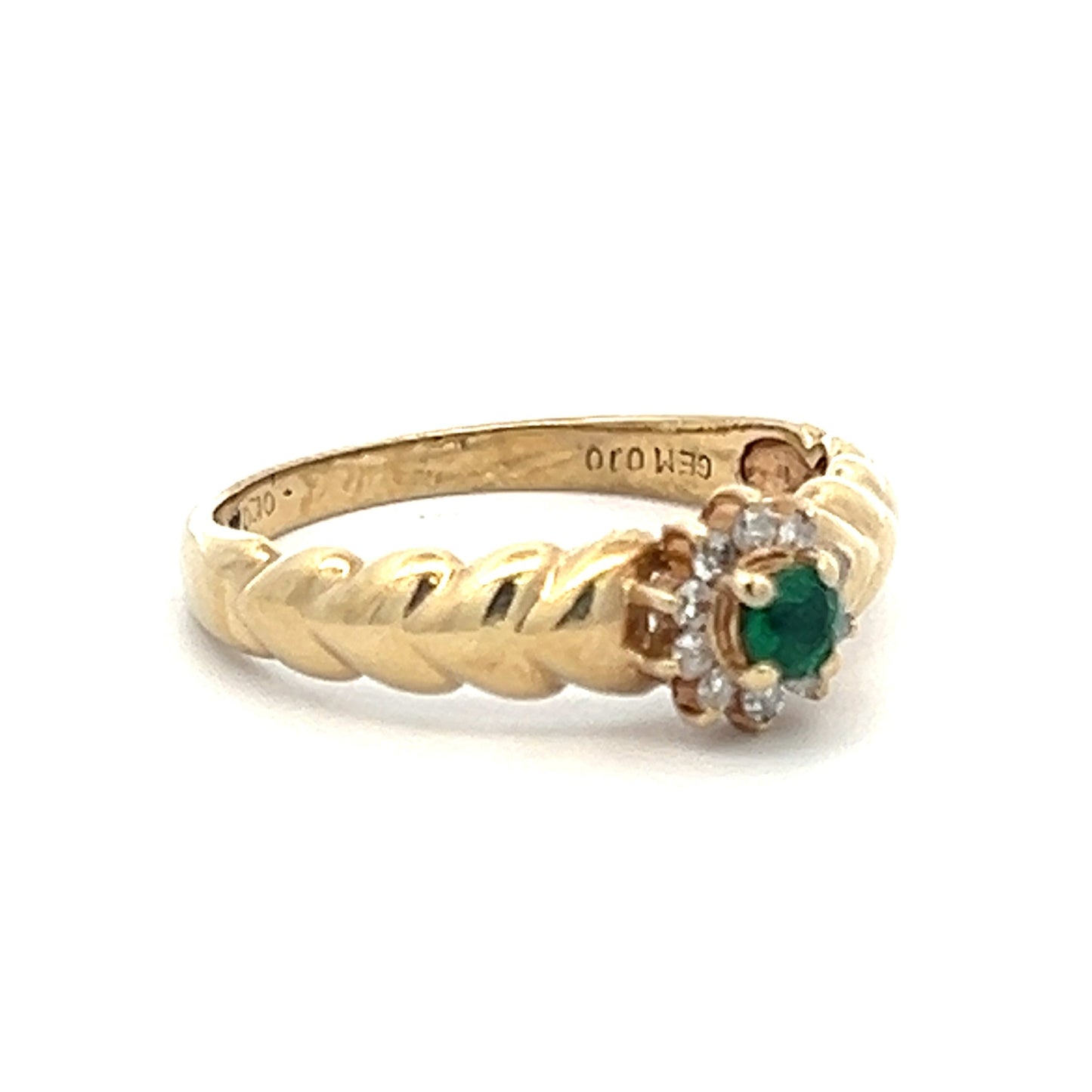 9Ct Yellow Gold Vintage Emerald & Diamond Accent Ring