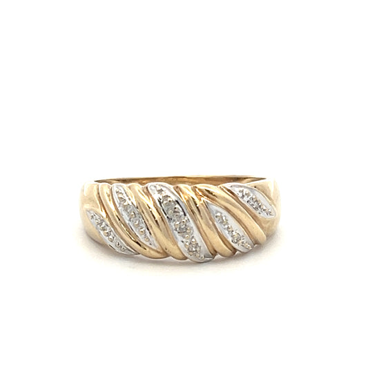 9Ct Yellow Gold Two-Toned Diamond Band - 0.12 Carat TDW