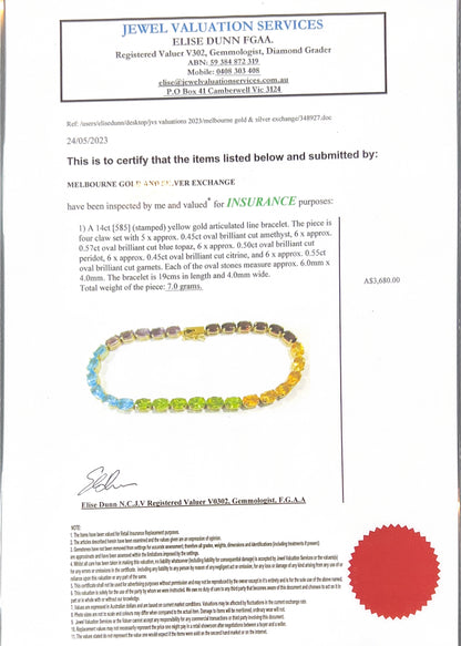 14Ct Yellow Gold Multi Gemstone Bracelet